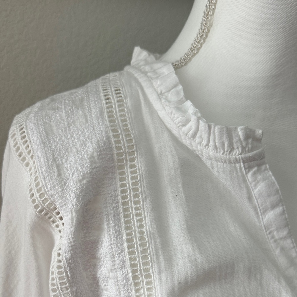 a.n.a White Long Sleeve Lightweight Cotton Peasant Blouse - Picture 5 of 6